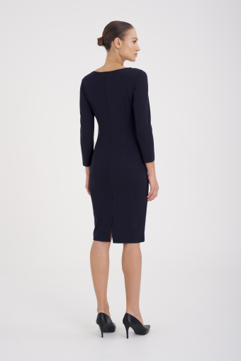 Granatowa, dopasowana sukienka dzianinowa