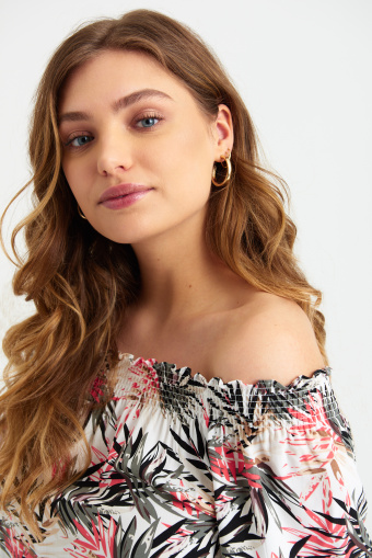 Wiskozowa sukienka hiszpanka, tropikalny print