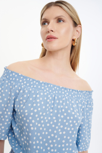 Błękitna sukienka z drobne groszki