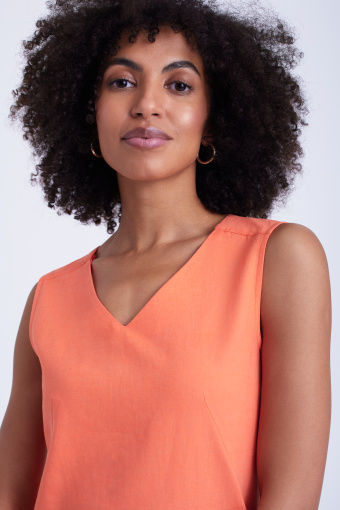 Lniana sukienka bez rękawów, pomarańczowa