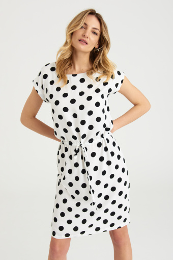 Biała, wiskozowa sukienka z nadrukiem w groszki