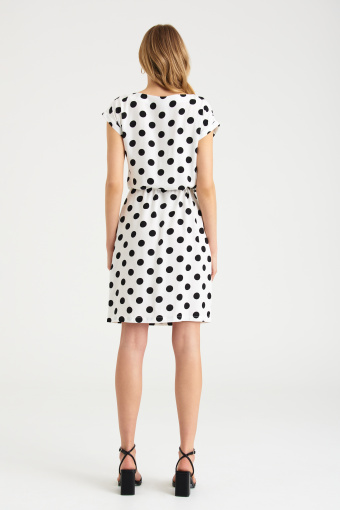 Biała, wiskozowa sukienka z nadrukiem w groszki