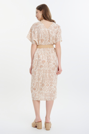 Sukienka midi w beżowy nadruk Sukienka midi w beżowy nadruk