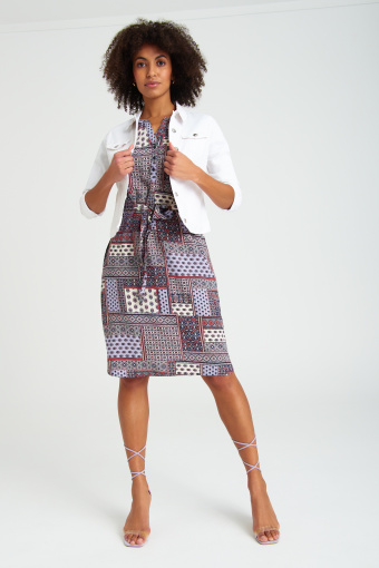 Wiskozowa sukienka z nadrukiem, dekolt henley Wiskozowa sukienka z nadrukiem, dekolt henley