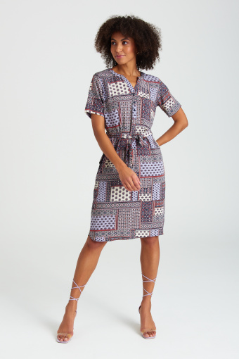 Wiskozowa sukienka z nadrukiem, dekolt henley Wiskozowa sukienka z nadrukiem, dekolt henley