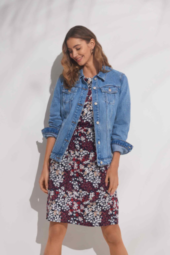 Wiskozowa sukienka z kwiatowym printem, rękaw 3/4