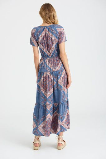 Wiskozowa sukienka z folkowym nadrukiem, maxi