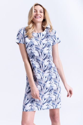 Sukienka z lnu w tropikalne liście