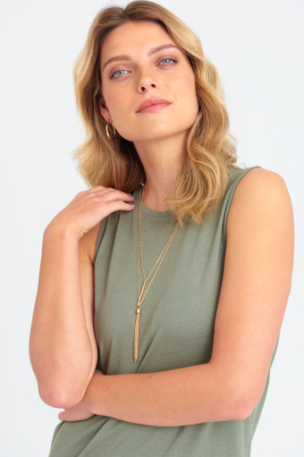 Oliwkowa sukienka bez rękawów, długość midi