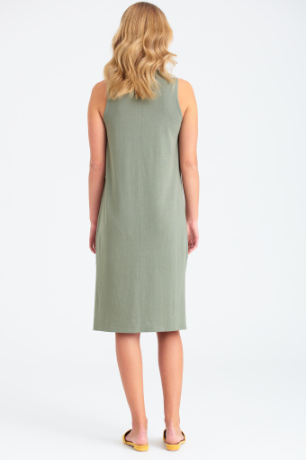 Oliwkowa sukienka bez rękawów, długość midi