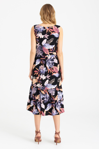 Oversize'owa sukienka bez rękawów, nadruk w kwiaty