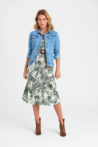 Sukienka midi z nadrukiem w zielone liście