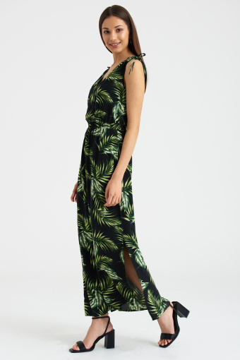 Sukienka maxi z nadrukiem w tropikalne liście