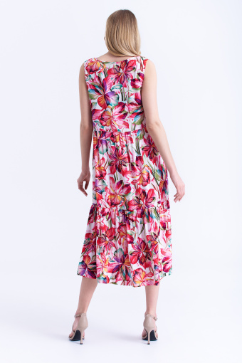 Luźna sukienka bez rękawów, print w kwiaty