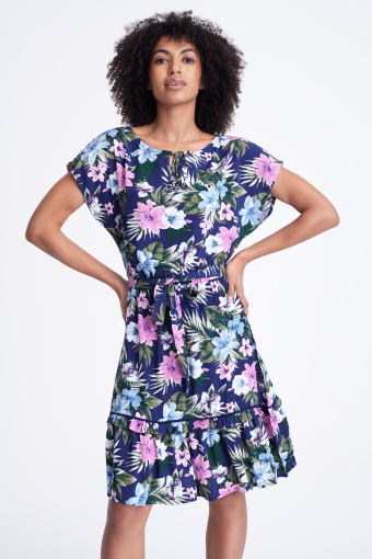 Granatowa sukienka z nadrukiem w kwiaty