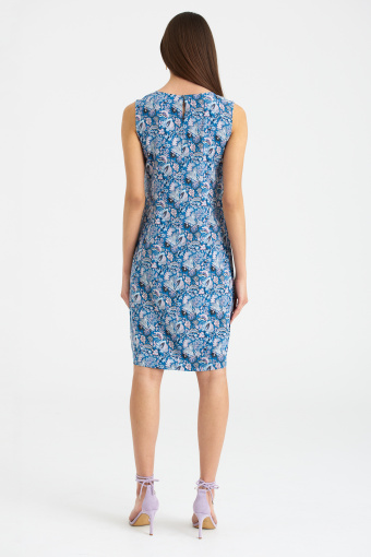 Niebieska sukienka bez rękawów, nadruk w kwiaty