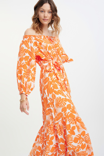 Sukienka midi z tropikalnym nadrukiem