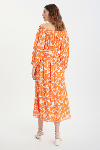 Sukienka midi z tropikalnym nadrukiem