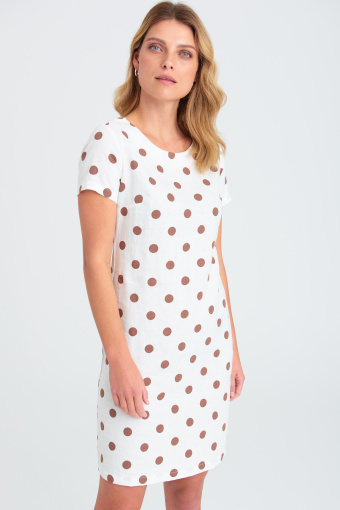 Biała sukienka z nadrukiem w kropki, krótki rękaw