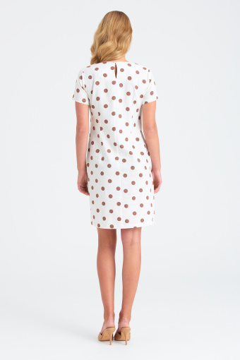 Biała sukienka z nadrukiem w kropki, krótki rękaw