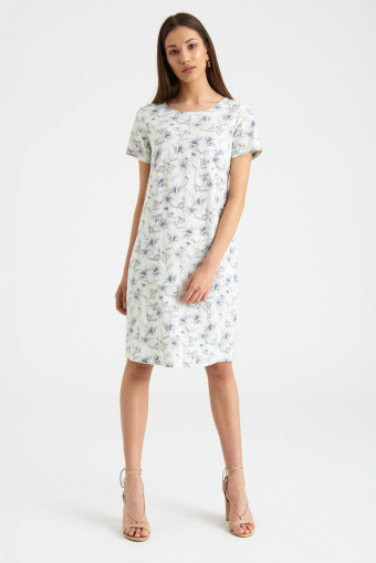 Lniana sukienka z subtelnym nadrukiem w kwiaty