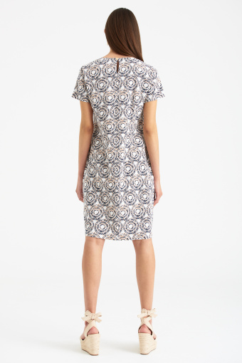 Lniana sukienka z krótkim rękawem, geometryczny nadruk