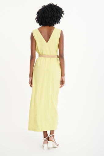 Lniana sukienka midi w słonecznym odcieniu żółci