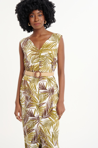 Sukienka midi w zielone liście palmy
