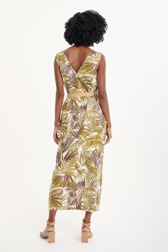 Sukienka midi w zielone liście palmy