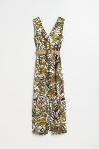 Sukienka midi w zielone liście palmy