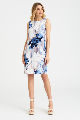 Biała, dopasowana sukienka w kwiaty