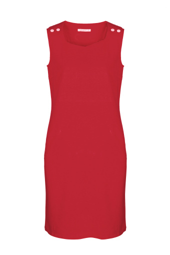 Różowa sukienka z dodatkiem lnu, dekolt karo