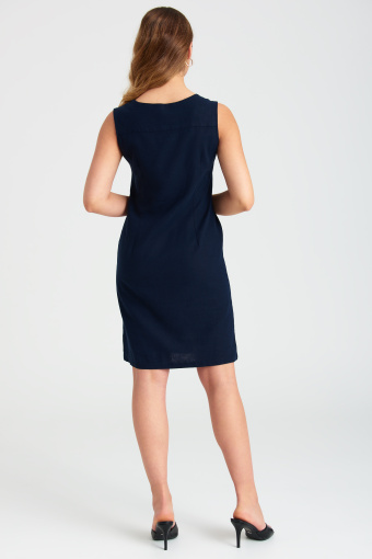 Lniana, granatowa sukienka bez rękawów