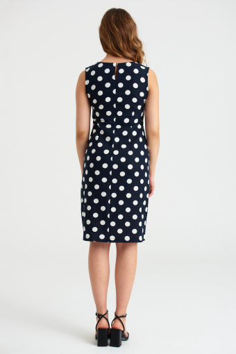 Lniana, granatowa sukienka z nadrukiem w groszki Lniana, granatowa sukienka z nadrukiem w groszki