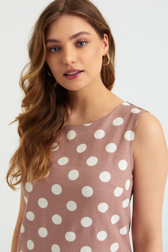 Lniana sukienka z nadrukiem w kropki