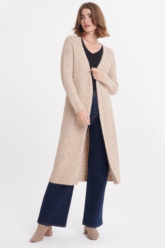 Długi beżowy kardigan oversize