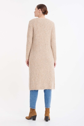 Długi beżowy kardigan oversize