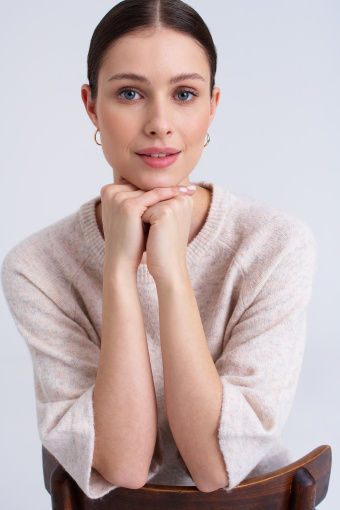 Sweter z rękawami 3/4, kremowy