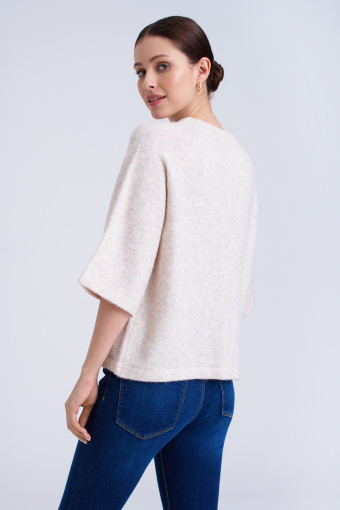 Sweter z rękawami 3/4, kremowy