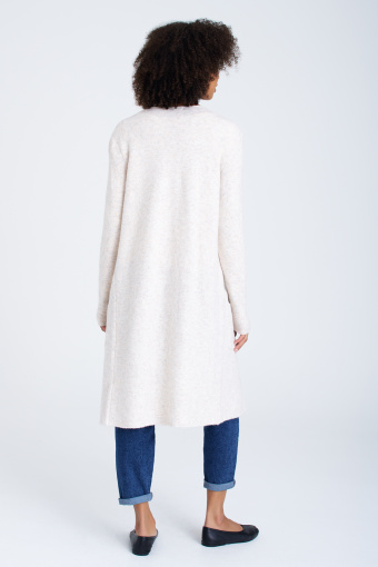 Długi, jasnobeżowy kardigan