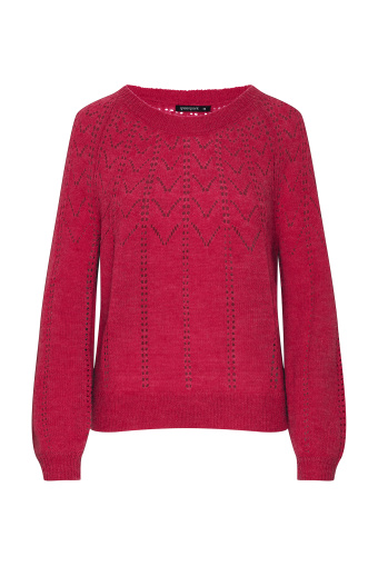 Miękki, ażurowy sweter w różowym kolorze