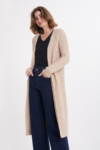 Długi beżowy kardigan oversize