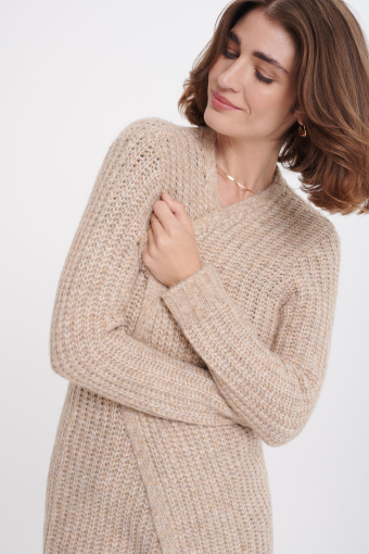 Długi beżowy kardigan oversize