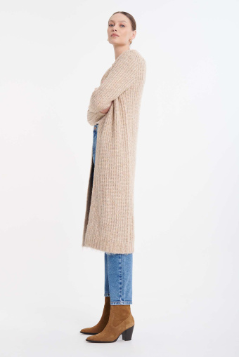 Długi beżowy kardigan oversize