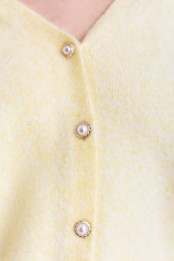 Jasnożółty kardigan z biżuteryjnymi guzikami