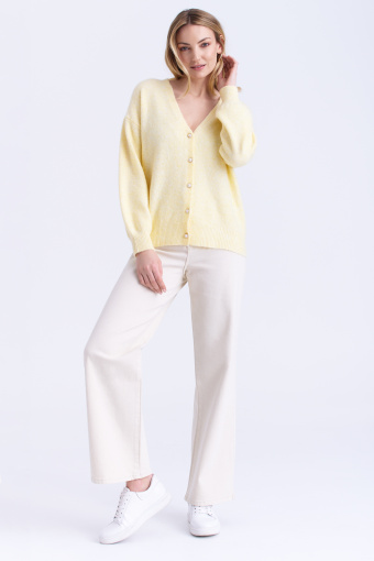 Jasnożółty kardigan z biżuteryjnymi guzikami