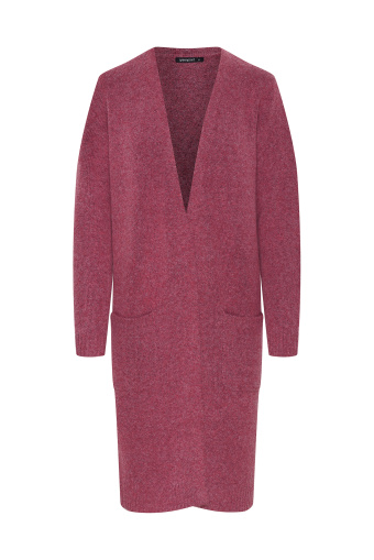 Długi, różowy kardigan