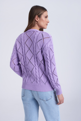 Ażurowy kardigan z bawełny, jasny fiolet