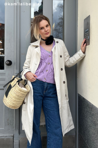 Ażurowy kardigan z bawełny, jasny fiolet