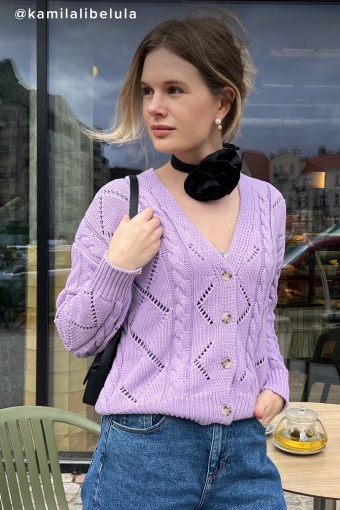 Ażurowy kardigan z bawełny, jasny fiolet